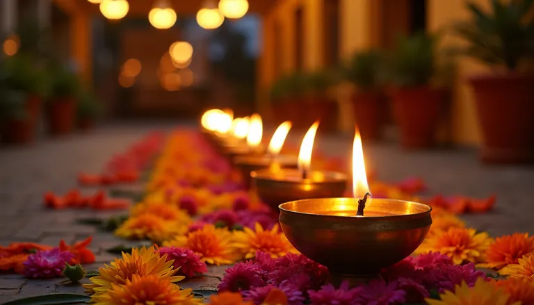 Brass lamps lit for a cultural evening